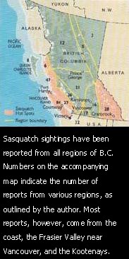 Map of sasquatch reports in British Columbia.